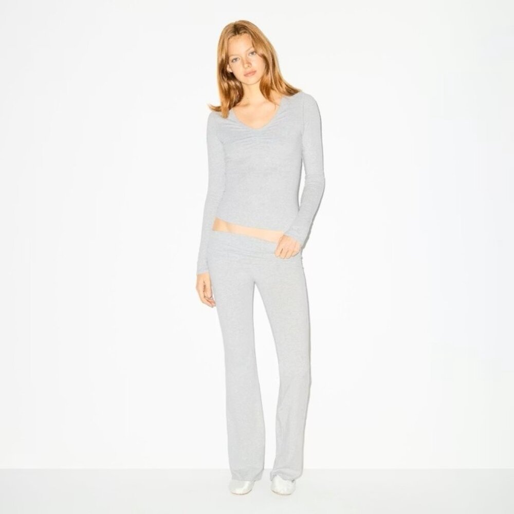 SKIMS Cotton Jersey Foldover Pants Light Heather Grey Women XS